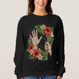 トロピカルメカニックレンチとハイビスカスの花のグラフィック スウェットシャツ