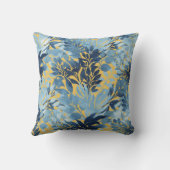 トロピカルメタリックブルーイエローリーフデザイン クッション (裏面)