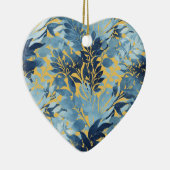 トロピカルメタリックブルーイエローリーフデザイン セラミックオーナメント (右)