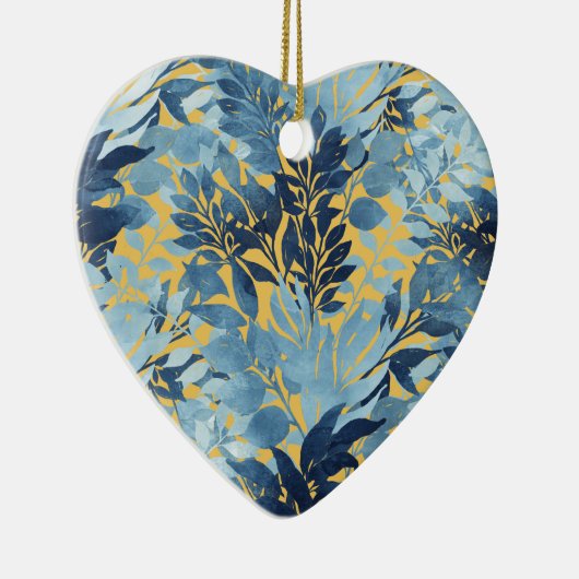 トロピカルメタリックブルーイエローリーフデザイン セラミックオーナメント (右)