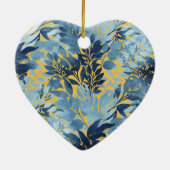 トロピカルメタリックブルーイエローリーフデザイン セラミックオーナメント (裏面)