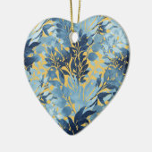 トロピカルメタリックブルーイエローリーフデザイン セラミックオーナメント (左)