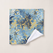 トロピカルメタリックブルーイエローリーフデザイン バスタオルセット (ウォッシュタオル)