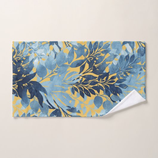 トロピカルメタリックブルーイエローリーフデザイン バスタオルセット (ハンドタオル)