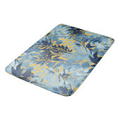 トロピカルメタリックブルーイエローリーフデザイン バスマット (アングル)