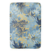 トロピカルメタリックブルーイエローリーフデザイン バスマット (正面縦)