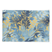 トロピカルメタリックブルーイエローリーフデザイン 枕カバー (裏面-左)