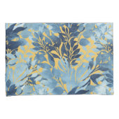 トロピカルメタリックブルーイエローリーフデザイン 枕カバー (正面右)