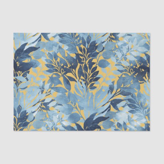 トロピカルメタリックブルーイエローリーフデザイン 薄葉紙 (正面)