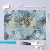 トロピカルメタリックブルーイエローリーフデザイン 薄葉紙 (クラフト)