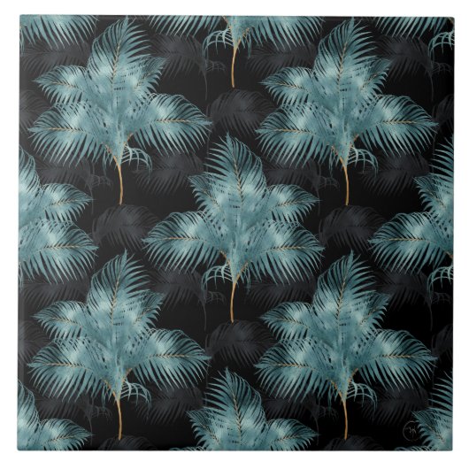 トロピカルメタリックブルー&金ゴールドパーム葉ズサマー タイル (正面)