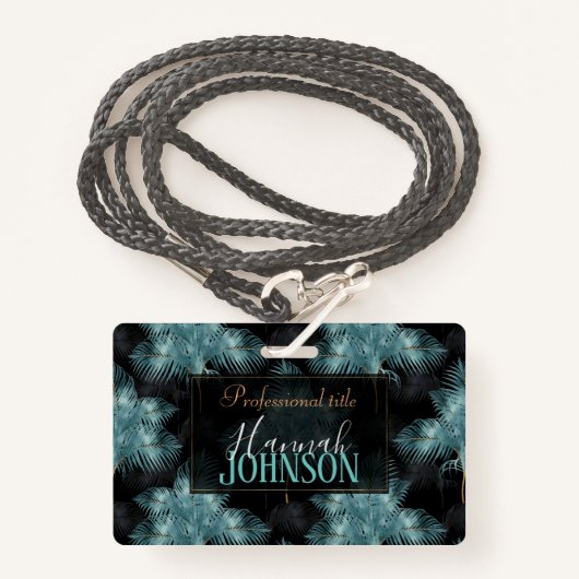 トロピカルメタリックブルー&金ゴールドパーム葉ズサマー バッジ (正面ランヤード)