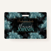 トロピカルメタリックブルー&金ゴールドパーム葉ズサマー バッジ (正面)