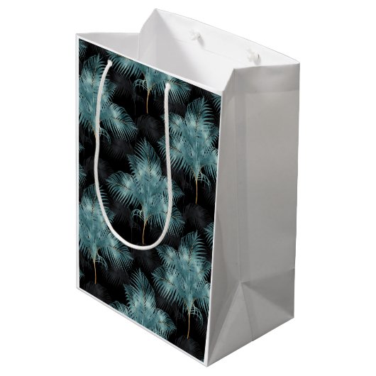 トロピカルメタリックブルー&金ゴールドパーム葉ズサマー ミディアムペーパーバッグ (裏面アングル)