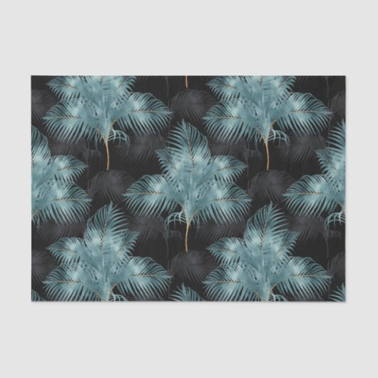 トロピカルメタリックブルー&金ゴールドパーム葉ズサマー 薄葉紙 (正面)