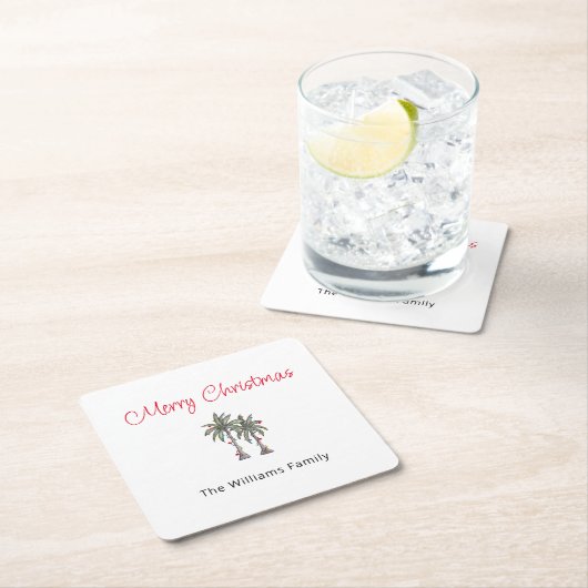 トロピカルメリークリスマスパームツリーズビーチ スクエアペーパーコースター (インサイチュ)