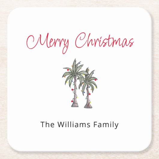 トロピカルメリークリスマスパームツリーズビーチ スクエアペーパーコースター (正面)