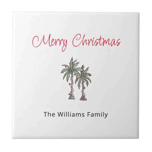 トロピカルメリークリスマスパームツリーズビーチ タイル (正面)