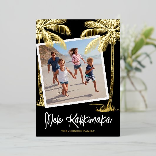 トロピカルメレカリキマカフォトフォイルホリデーカード 箔シーズンカード (立ち正面)