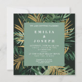 トロピカルモダンなパームの葉のダスティグリーンウェディングイン 招待状 (正面)