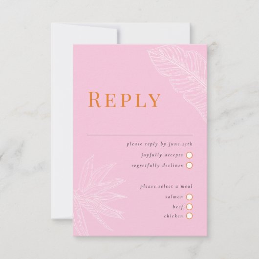 トロピカルモダンウェディングRSVPカードと食事の選択 出欠カード (正面)