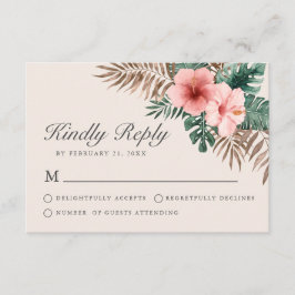 トロピカルモダンウォータカラーフローラクリームRSVPカード アドバイスカード