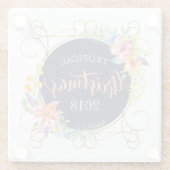 トロピカルモダンクリスマスタイポグラフィ&フラワー ガラスコースター (裏面)