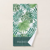 トロピカルモダングリーンモノグラムバスルーム用タオルセット バスタオルセット (ハンドタオル)