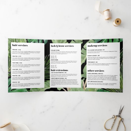 トロピカルモダンサロンデザイナーブラックパンフレット 三つ折りカード (内部)