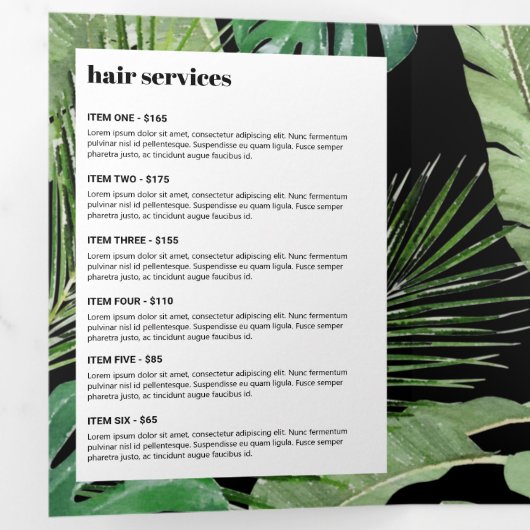 トロピカルモダンサロンデザイナーブラックパンフレット 三つ折りカード (内部最初)