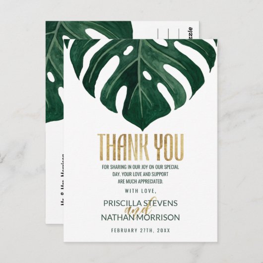 トロピカルモダンスイスチーズリーフ金ゴールドありがとう ポストカード (正面/裏面)