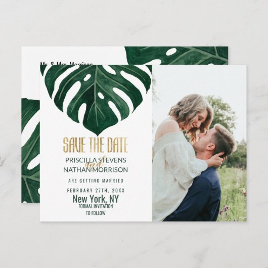 トロピカルモダンスイスチーズリーフ金ゴールド救日付 ポストカード (正面/裏面)