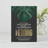 トロピカルモダンスイスチーズリーフ金ゴールド結婚ズ 招待状 (スタンド正面)