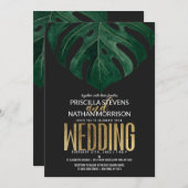 トロピカルモダンスイスチーズリーフ金ゴールド結婚ズ 招待状 (正面/裏面)