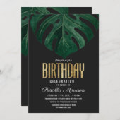 トロピカルモダンスイスチーズリーフ金ゴールド誕生日 招待状 (正面/裏面)
