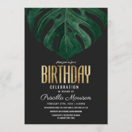 トロピカルモダンスイスチーズリーフ金ゴールド誕生日 招待状