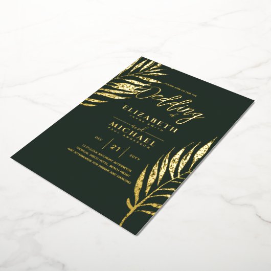 トロピカルモダンディスコ金ゴールドフォト結婚ズ 箔招待状 (回転した状態)