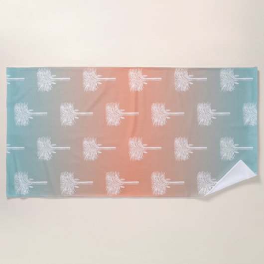 トロピカルモダンパームの木の夕日グラデーション ビーチタオル (正面)