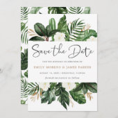 トロピカルモダンパームサボテン白フローラ セーブザデート (正面/裏面)