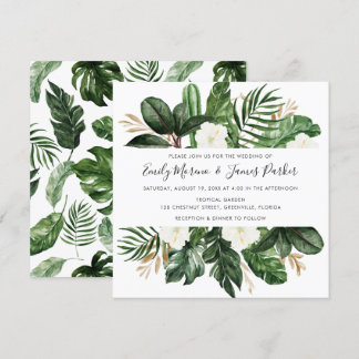 トロピカルモダンパームサボテン白フローラ 招待状