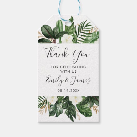 トロピカルモダンパームリーフサボテンタイポグラフィ ギフトタグ (正面)