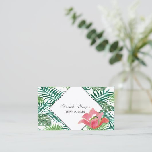 トロピカルモダンパーム葉ハワイアンヒビスクス 名刺 (スタンド正面)