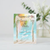 トロピカルモダンビーチアーバーウェディング日付を保存 案内ポストカード (スタンド正面)