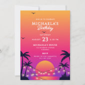 トロピカルモダンビーチサンセットバースデーパーティー 招待状 (正面)