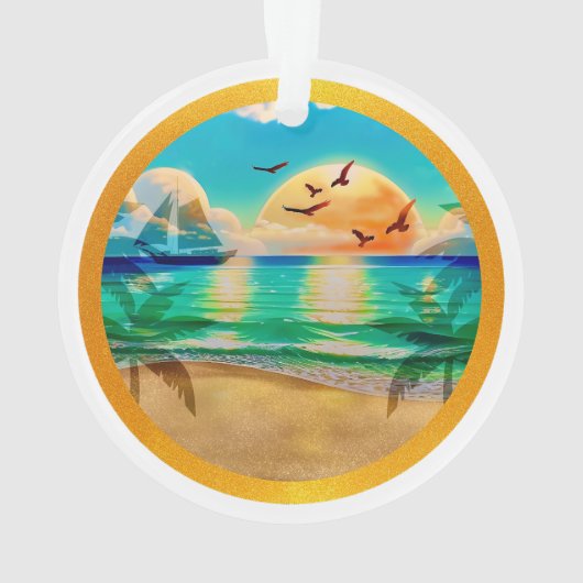 トロピカルモダンビーチパームツリーズサンセットバケーション オーナメント (裏面)