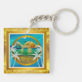 トロピカルモダンビーチパームツリーズサンセットバケーション キーホルダー (裏面)