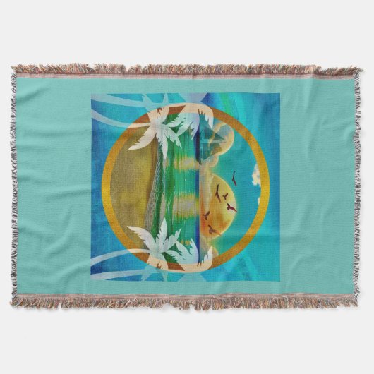 トロピカルモダンビーチパームツリーズサンセットバケーション スローブランケット (正面)