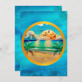 トロピカルモダンビーチパームツリーズサンセットバケーション ノートカード (正面/裏面)