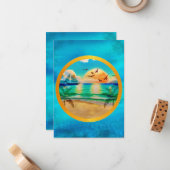 トロピカルモダンビーチパームツリーズサンセットバケーション ノートカード (正面/裏面インサイチュ)