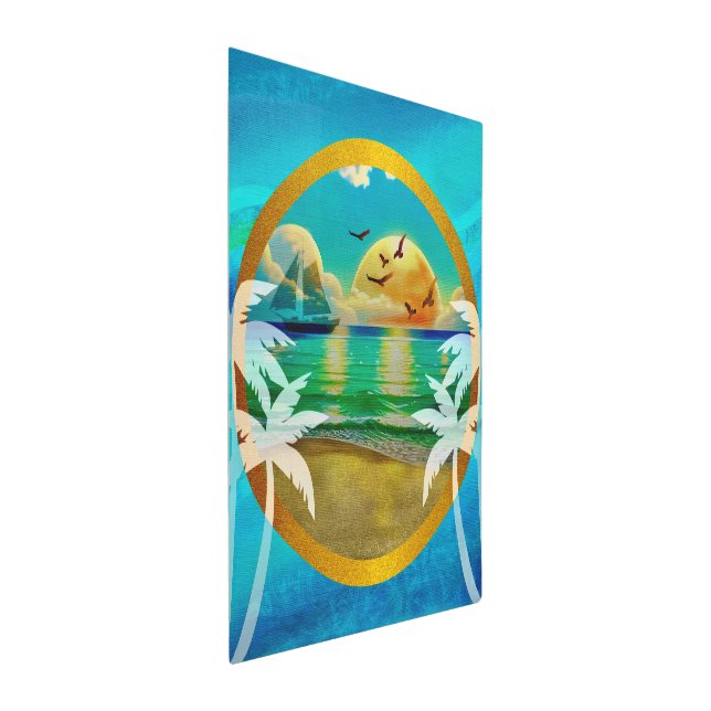 トロピカルモダンビーチパームツリーズサンセットバケーション メタルプリント (3/4)